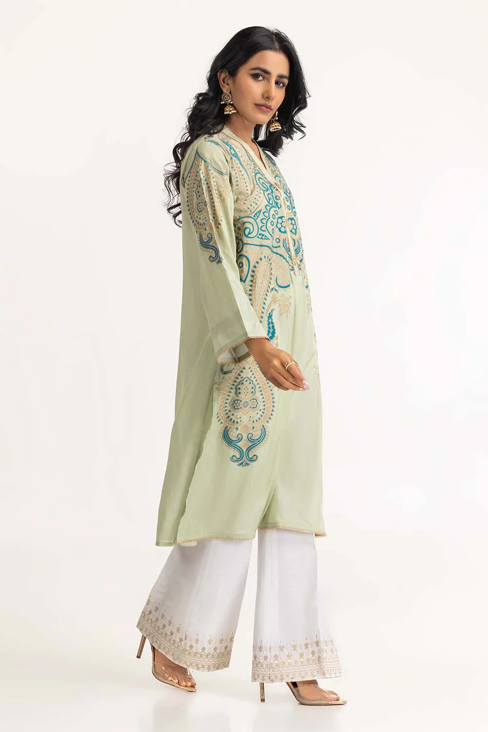 Dyed Cotton Silk Screen Printed Kurti - Image 3