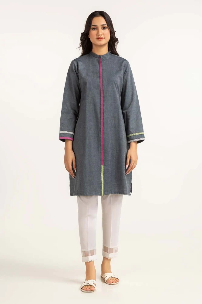 Dyed Cotton Yarn Dyed Embroidered Shirt