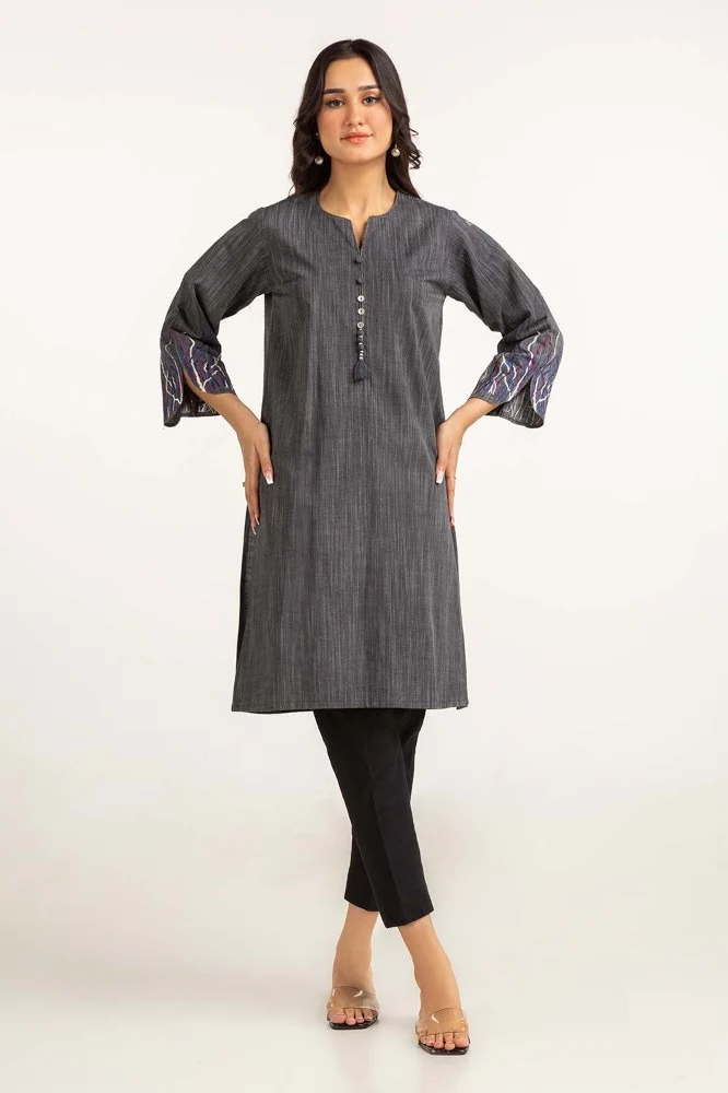 Dyed Cotton Yarn Dyed Embroidered Shirt