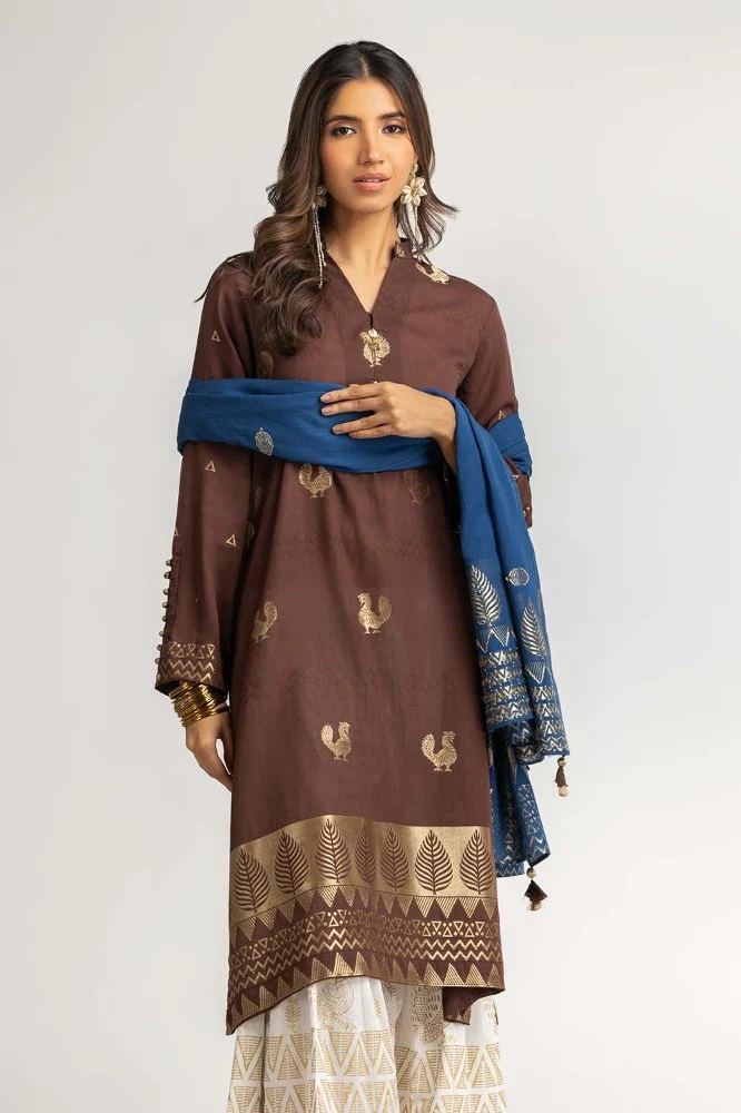Dyed Jacquard Embellished Shirt With Dupatta - Image 2
