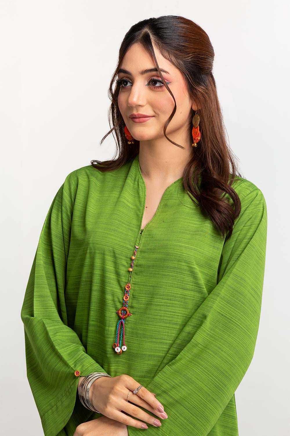 Dyed Polyester Viscose Embelished Shirt With Trouser - Image 2