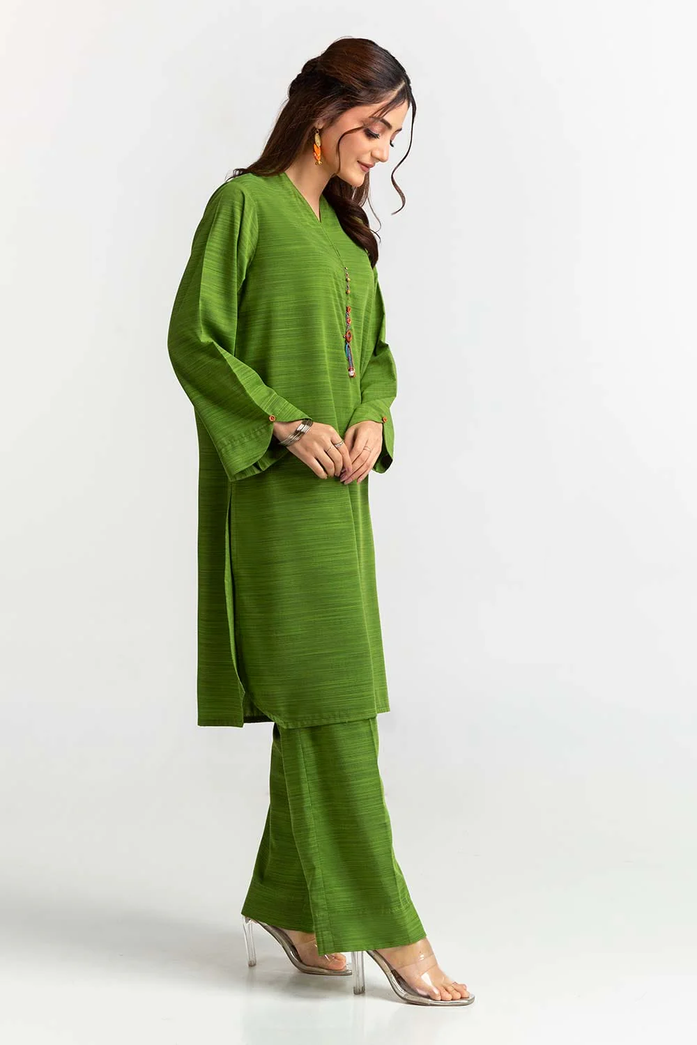 Dyed Polyester Viscose Embelished Shirt With Trouser - Image 3