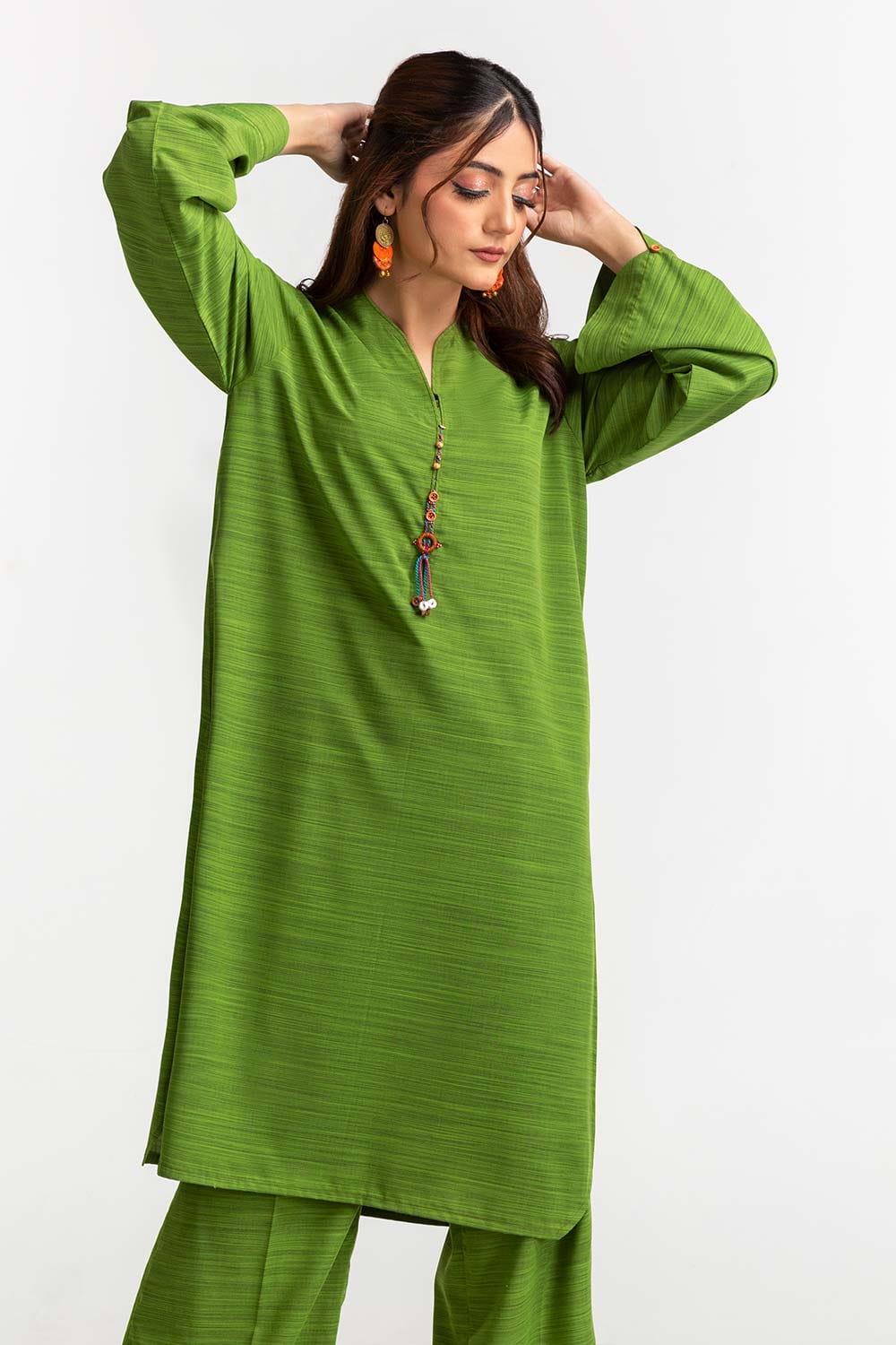 Dyed Polyester Viscose Embelished Shirt With Trouser - Image 4