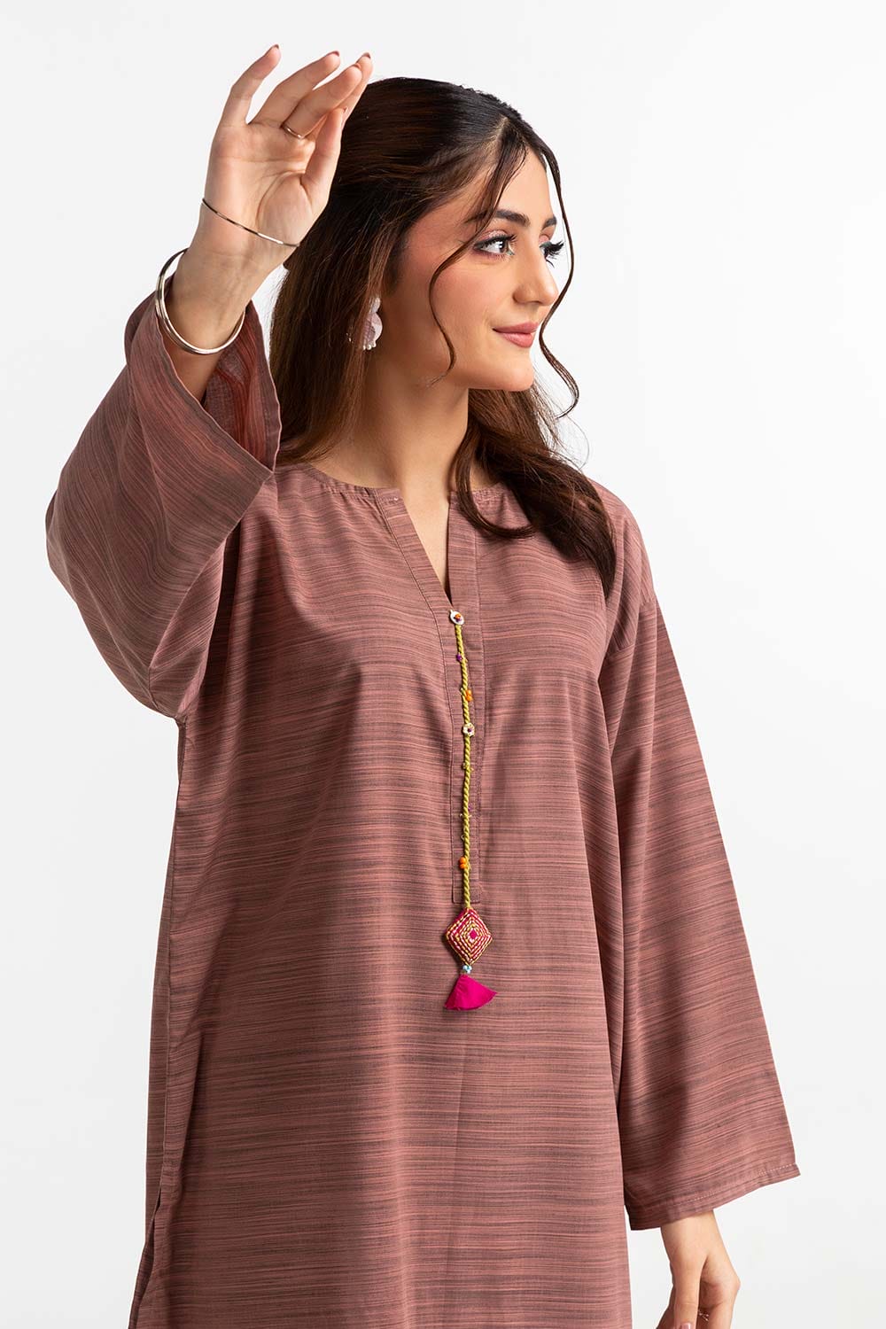 Dyed Polyester Viscose Embelished Shirt With Trouser - Image 2