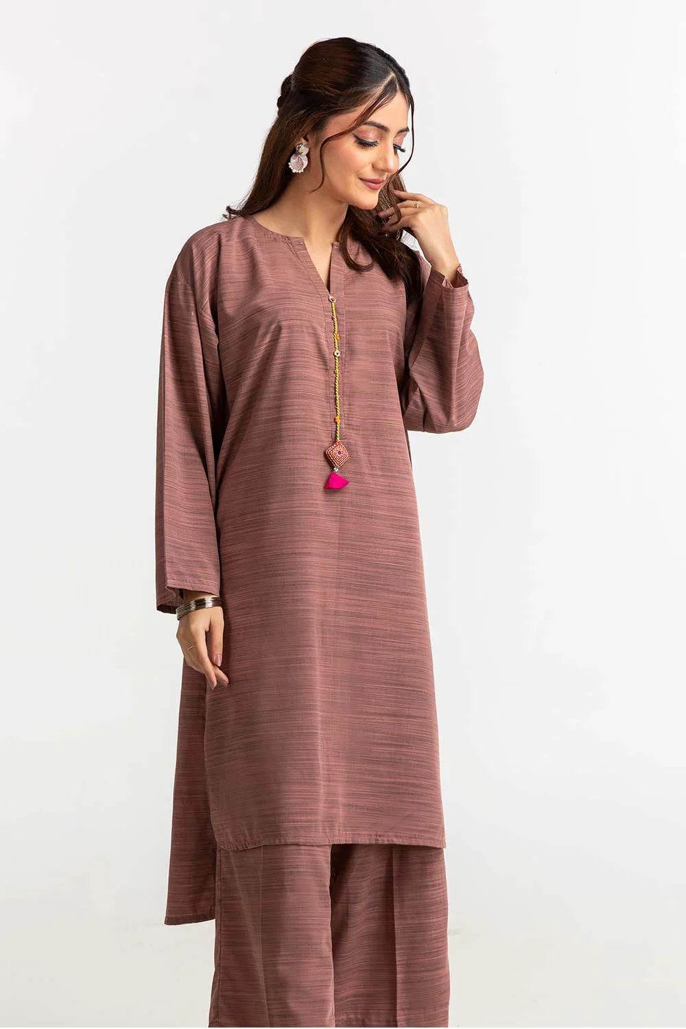 Dyed Polyester Viscose Embelished Shirt With Trouser - Image 4
