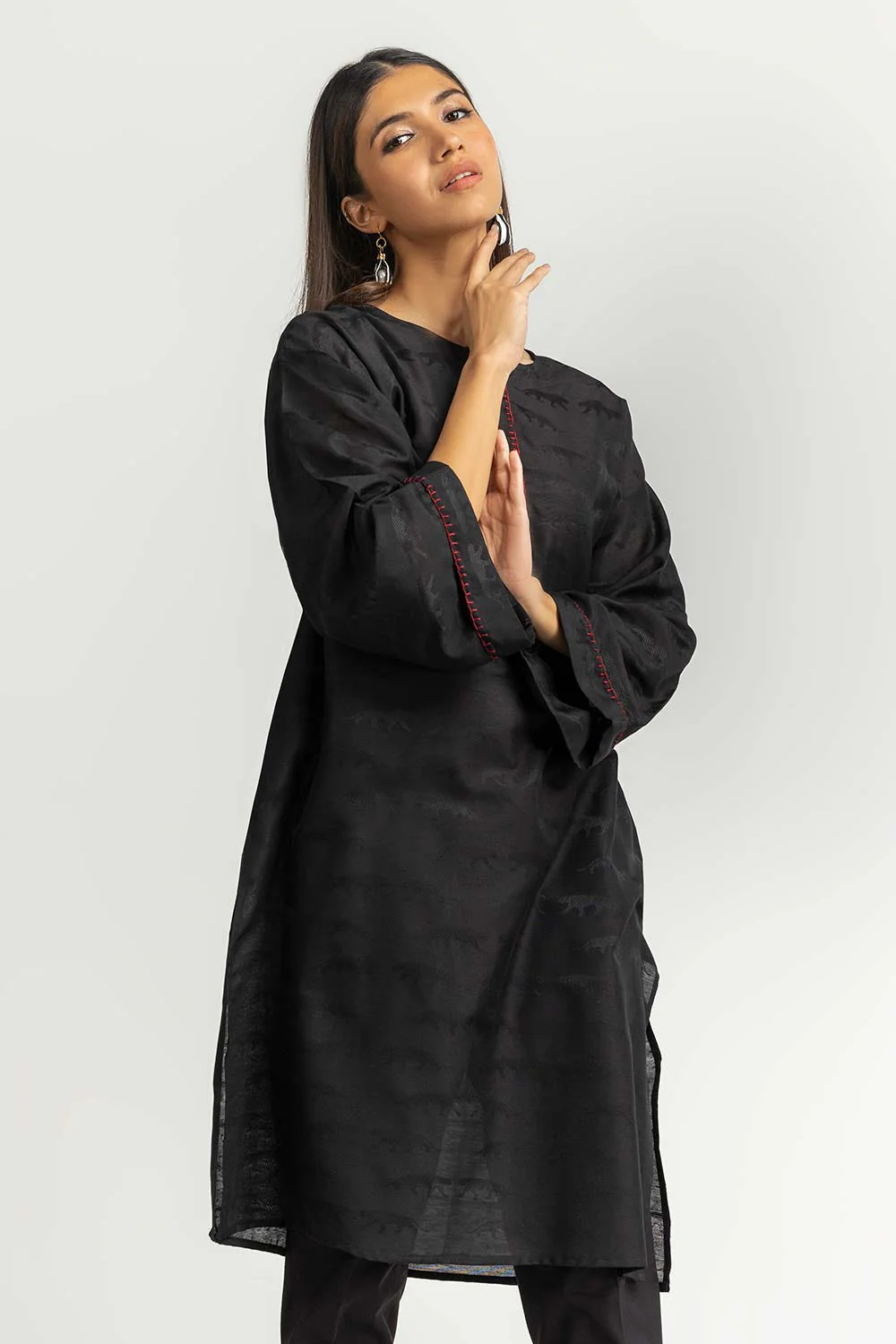 Dyed Self Jacquard Embelished Shirt - Image 2