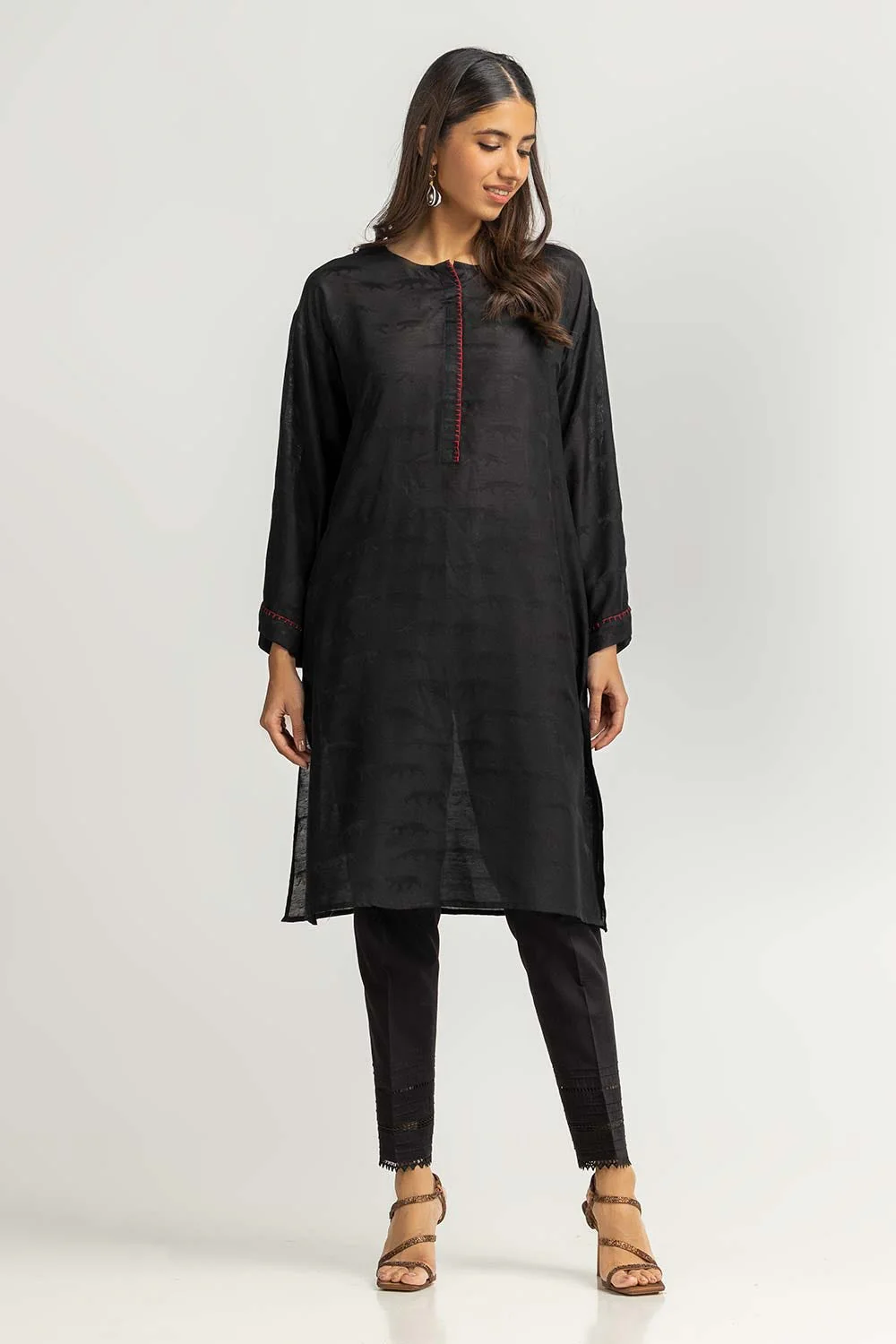 Dyed Self Jacquard Embelished Shirt - Image 3