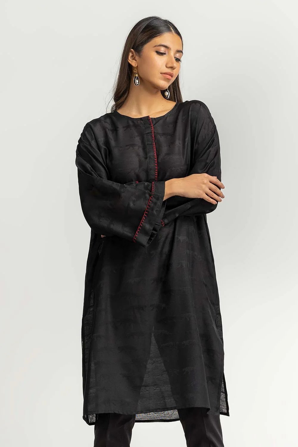 Dyed Self Jacquard Embelished Shirt - Image 4