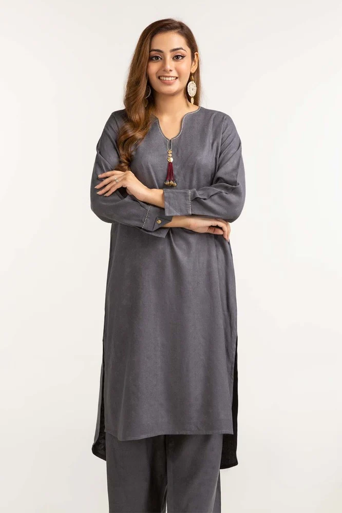 Dyed Self Jacquard Shirt With Trouser - Image 2
