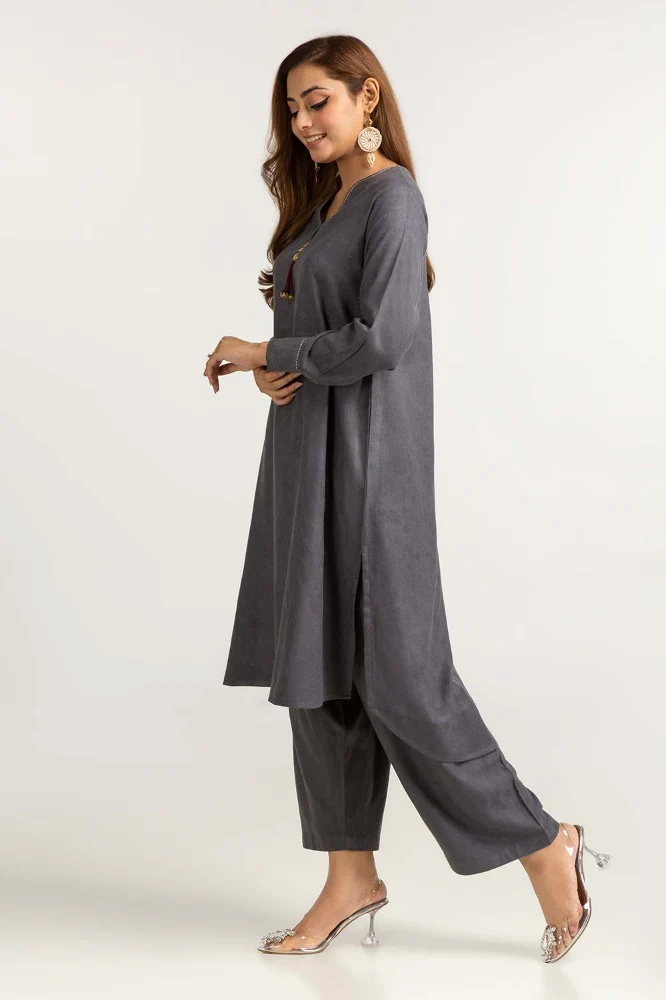 Dyed Self Jacquard Shirt With Trouser - Image 4