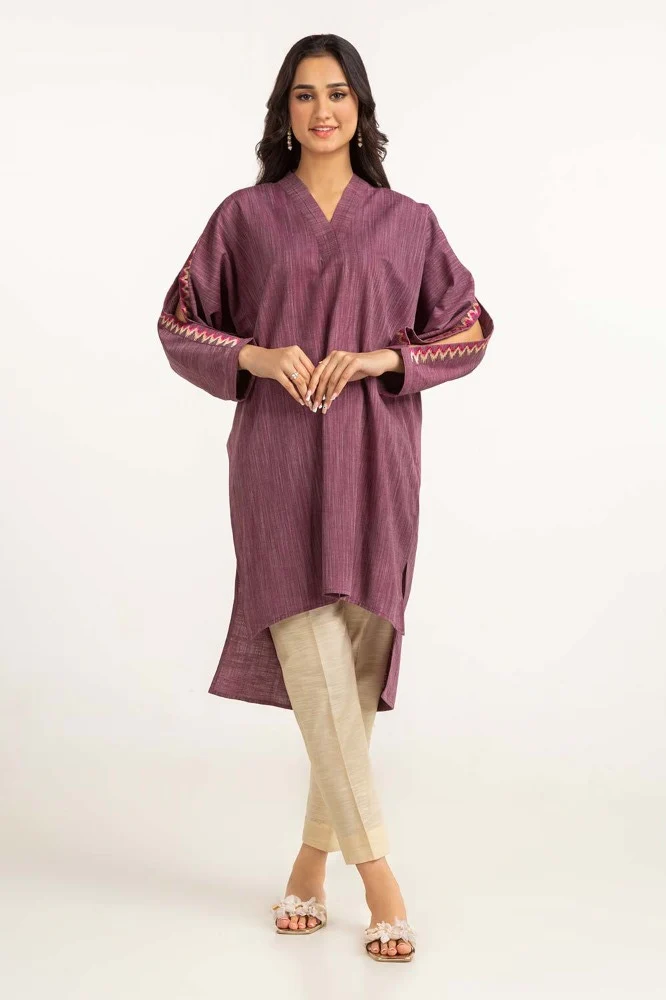 Dyed Yarn Cotton Embroidered Shirt