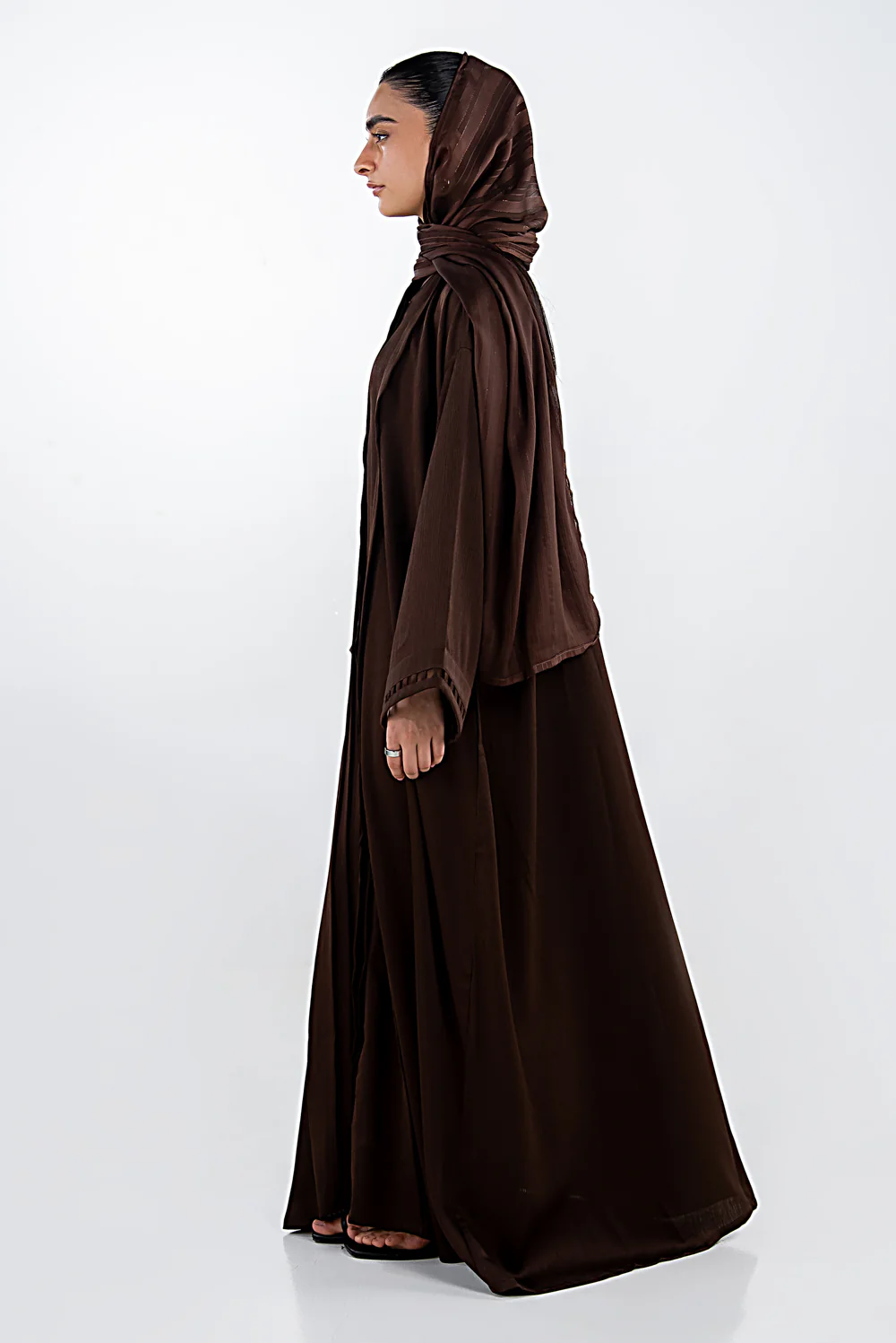 Georgette Embellished Abaya With Stripe Chiffon Scarf - Image 4