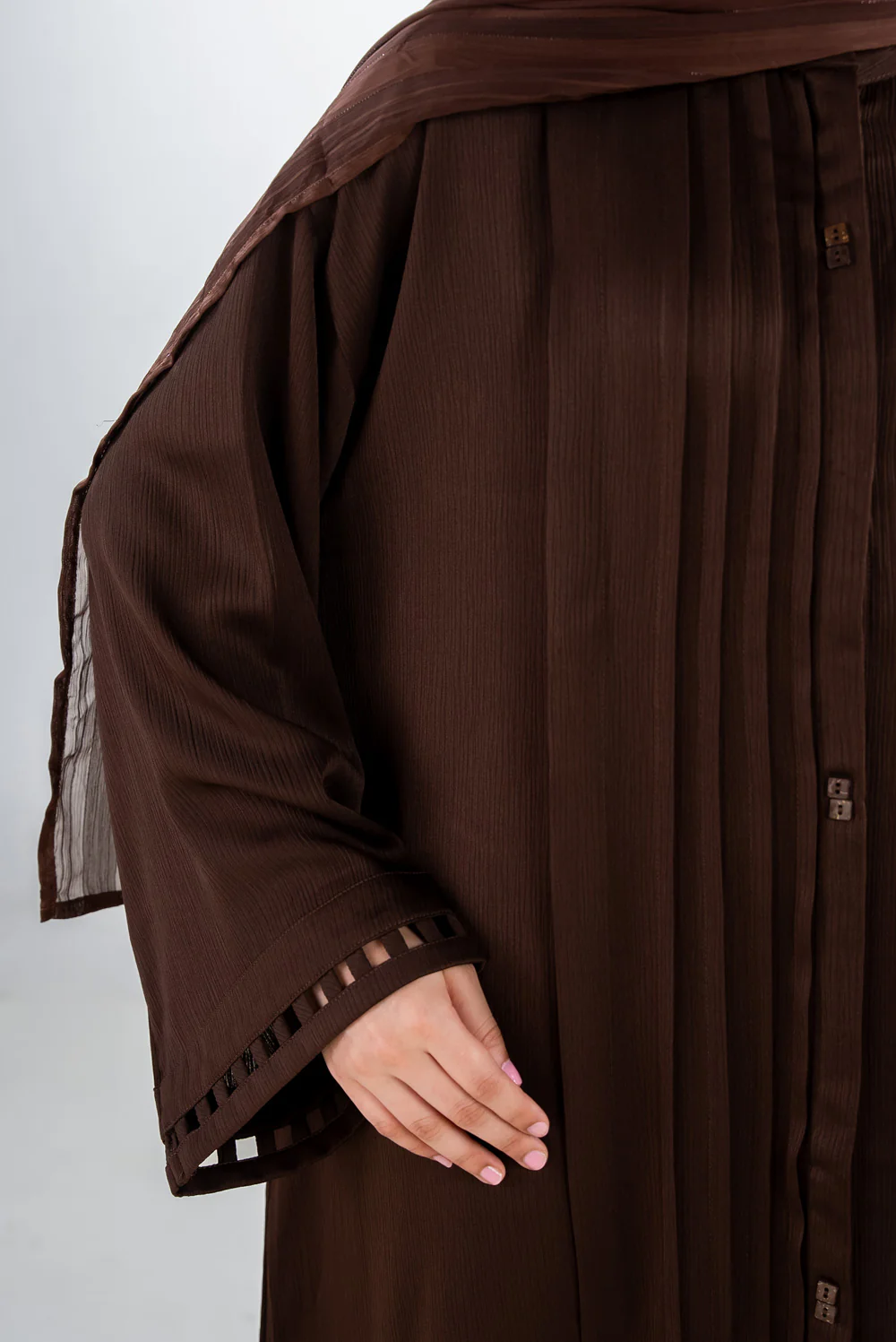 Georgette Embellished Abaya With Stripe Chiffon Scarf - Image 5