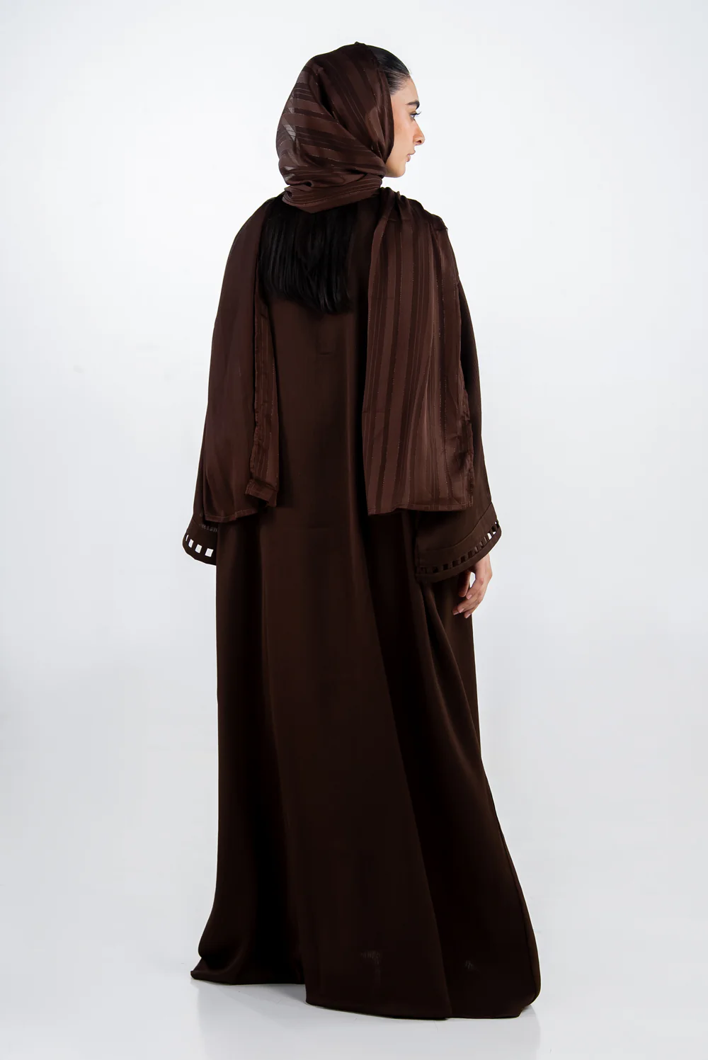 Georgette Embellished Abaya With Stripe Chiffon Scarf - Image 7
