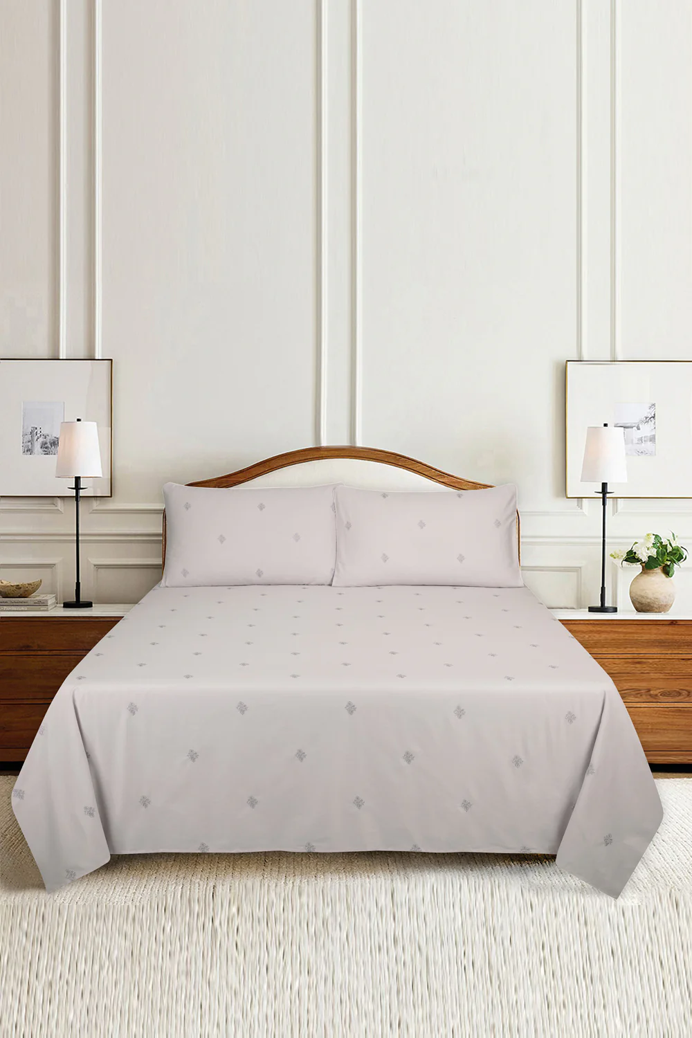 Gray Lilac T-150 Embroidered Bed Sheet Set - Image 6