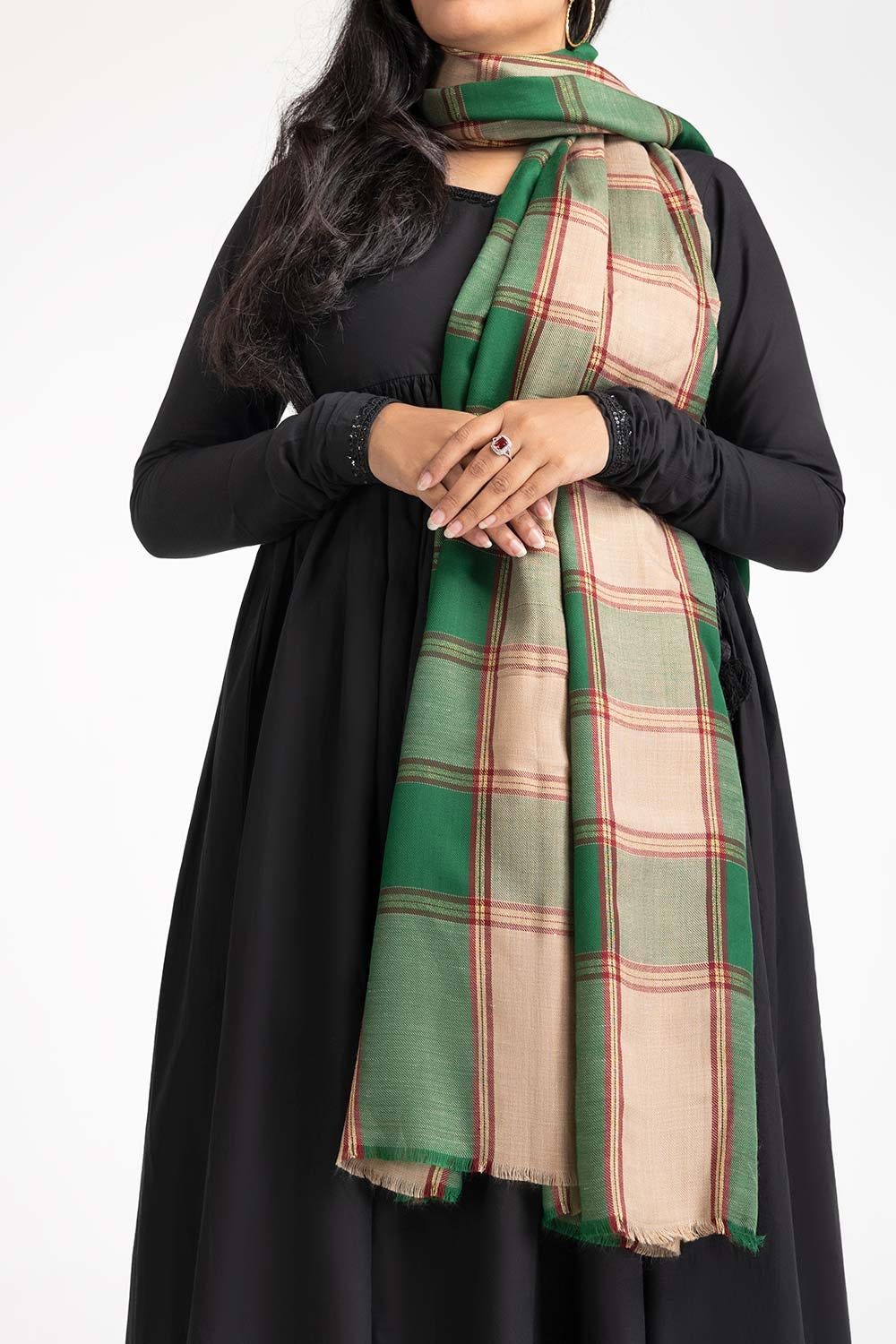 Green Blended Checkered Shawl - Image 3