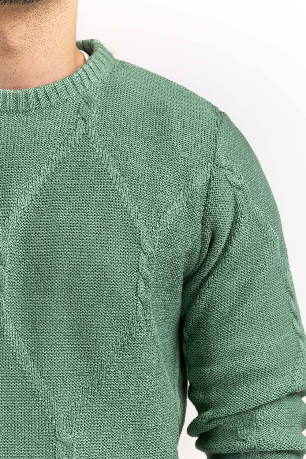 Green Cabling Crew Neck Sweater