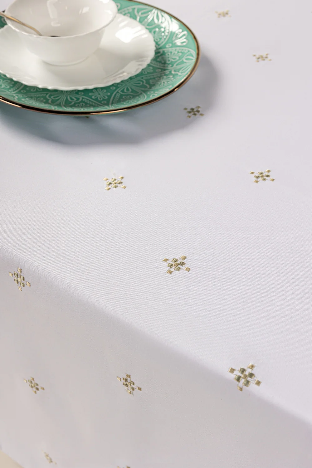 Green Cross Stitch Embroidered Table Cover - Image 3