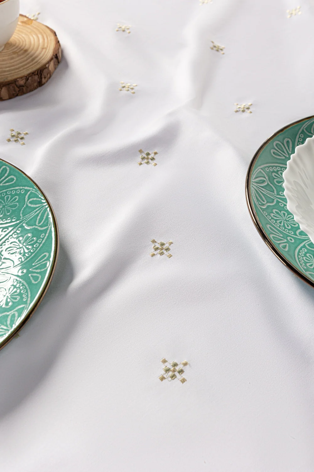 Green Cross Stitch Embroidered Table Cover - Image 5