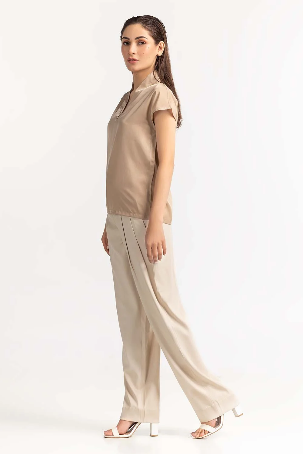 High Neck Beige Top - Image 3