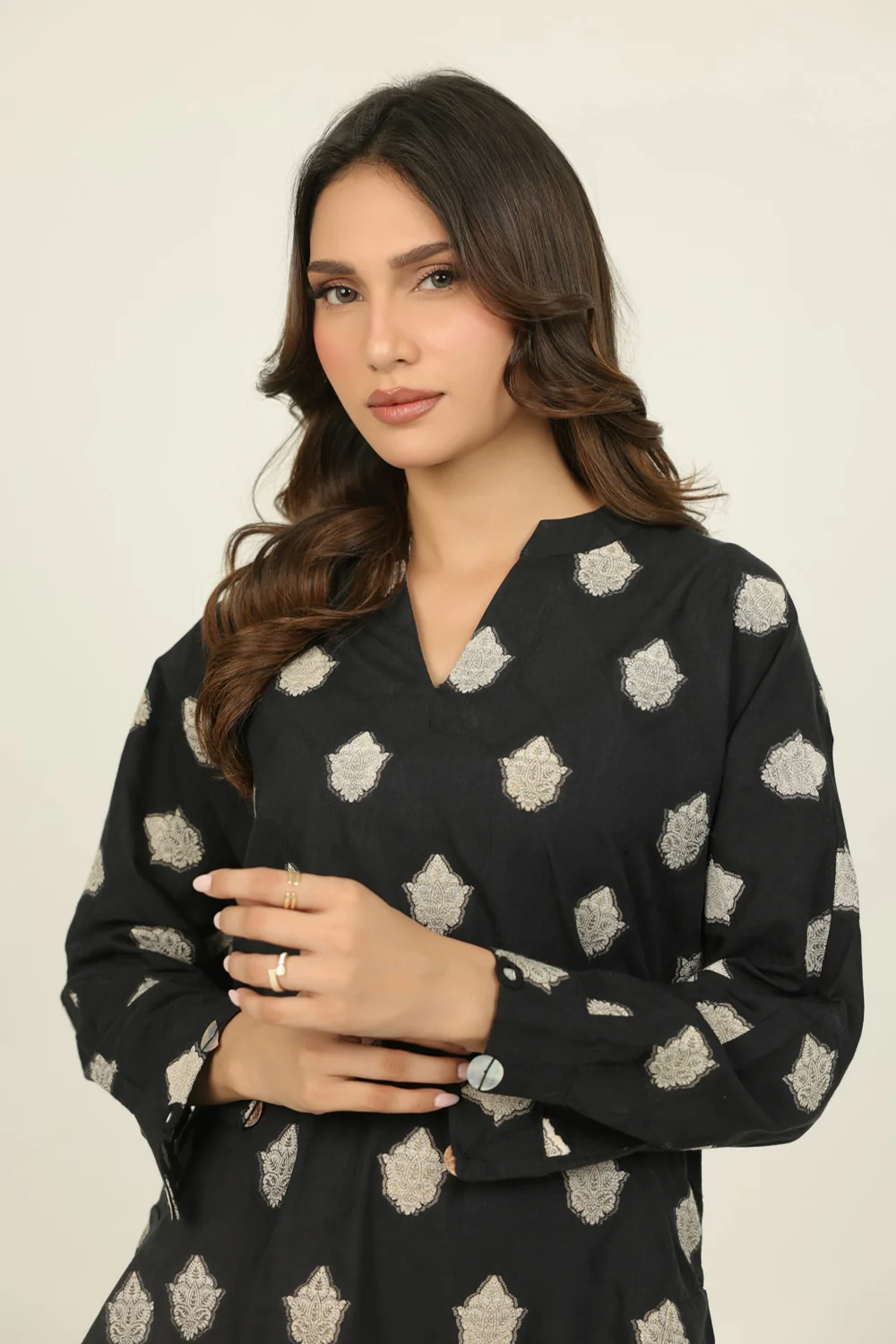 Jacquard Dyed Shirt And Cotton Stripe Shalwar - Image 5
