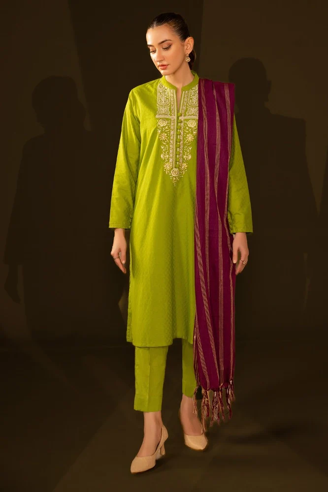 Jacquard Embroidered Shirt And Dupatta - Image 3