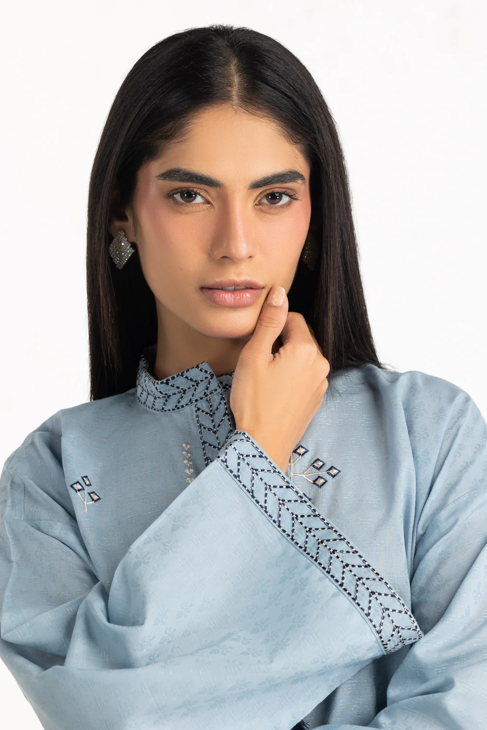 Jacquard Embroidered Shirt And Dyed Shalwar - Image 5