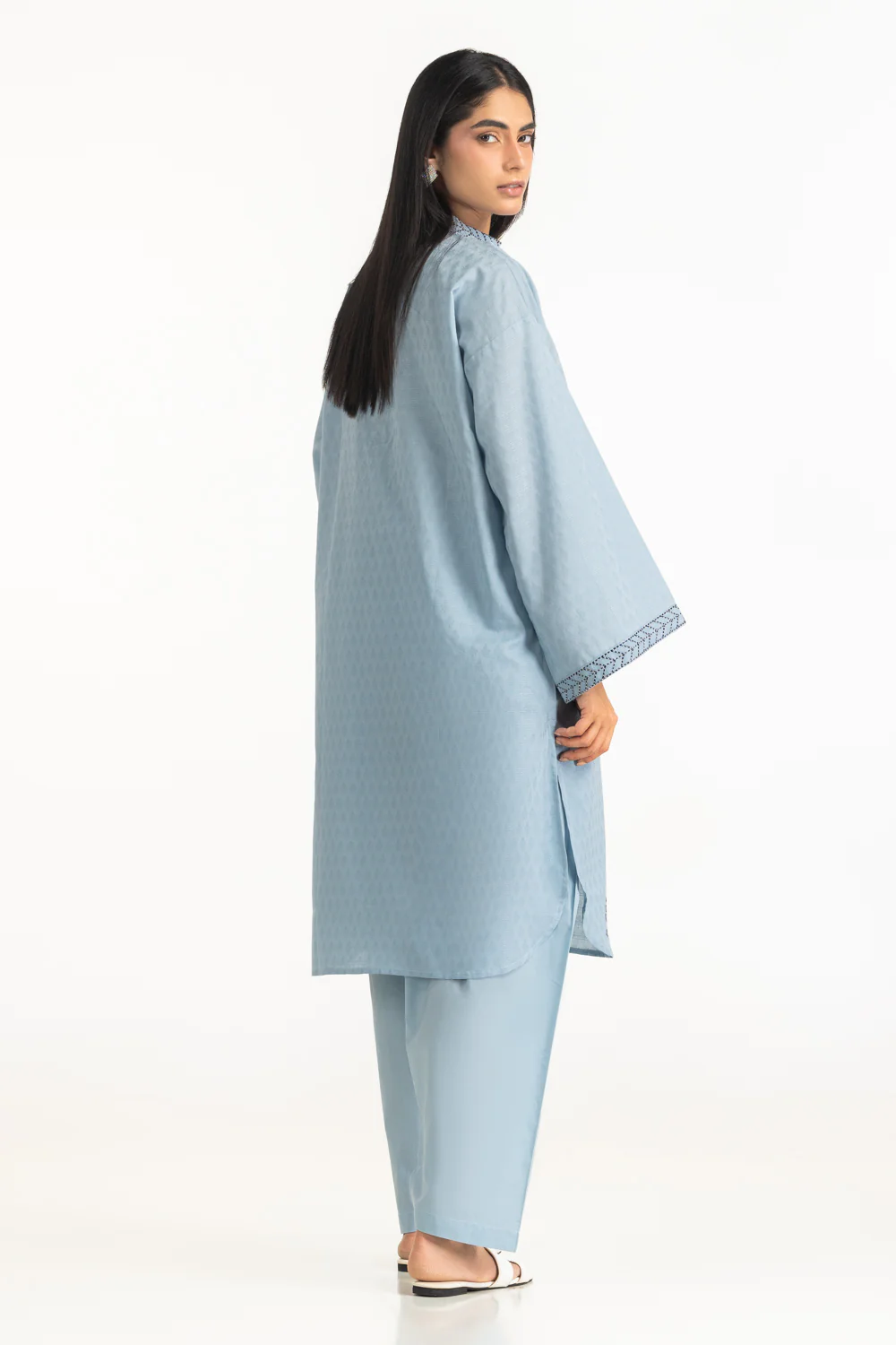 Jacquard Embroidered Shirt And Dyed Shalwar - Image 6