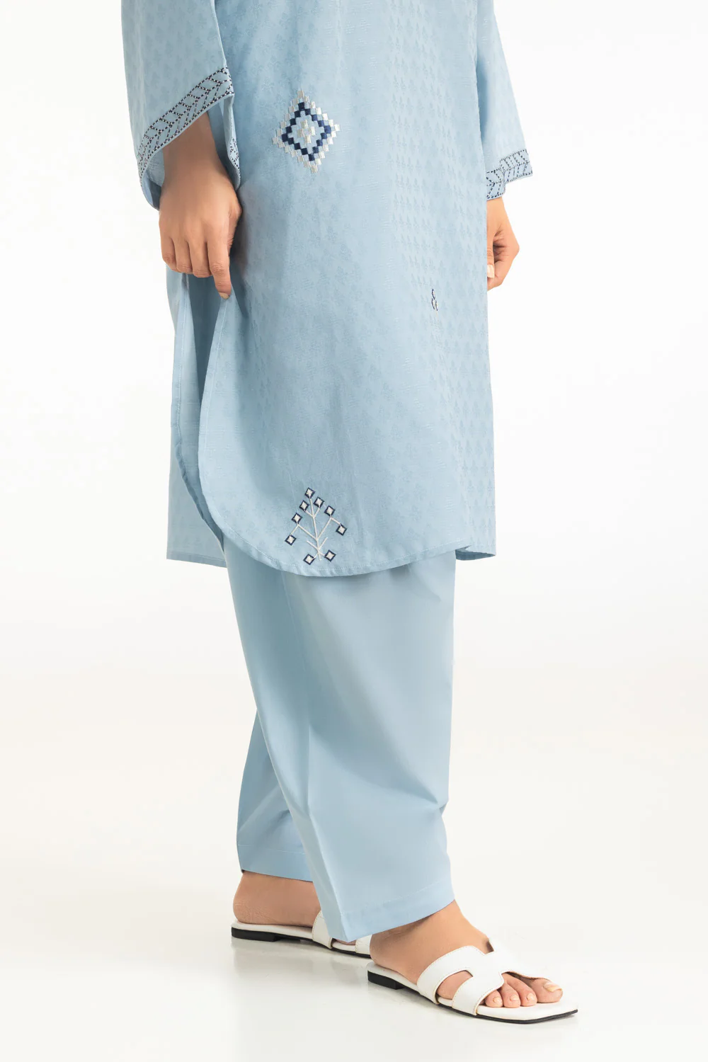 Jacquard Embroidered Shirt And Dyed Shalwar - Image 7