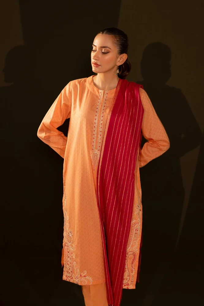Jacquard Embroidered Shirt And Jacquard Dupatta - Image 5