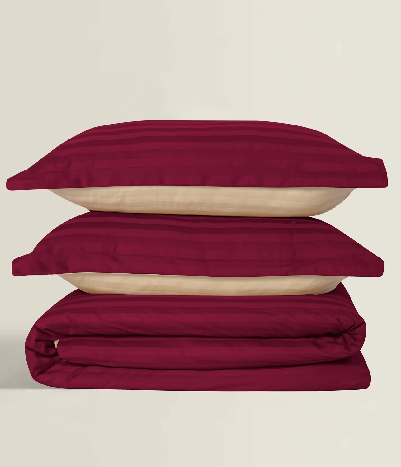 Jester Red and Biscotti Stripe Satin T-250 Quilt Cover Set - Image 3
