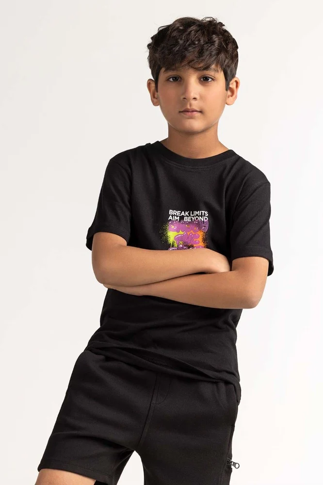 Junior Boy Black Printed Tee - Image 4