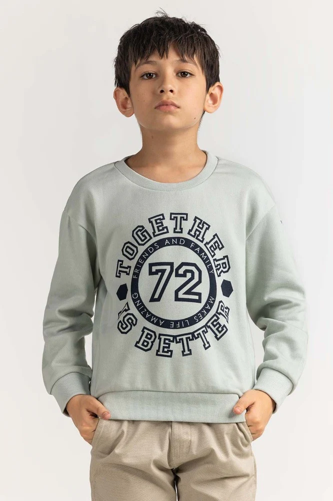 Junior Boy Blue Printed Sweatshirt