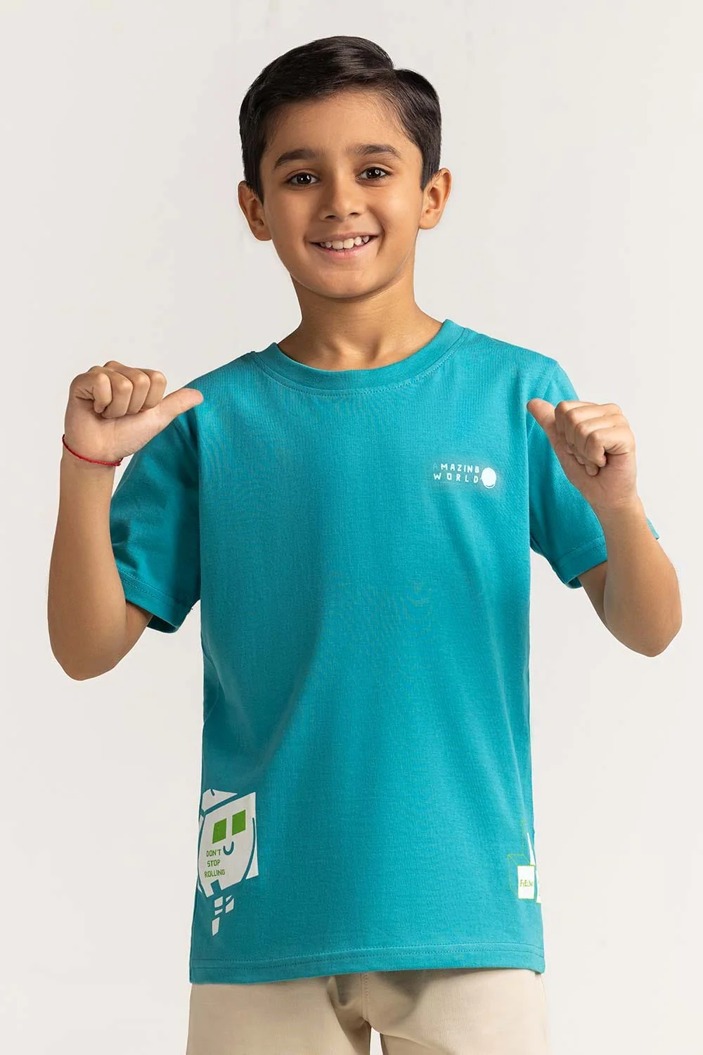 Junior Boy Blue Printed Tee - Image 2