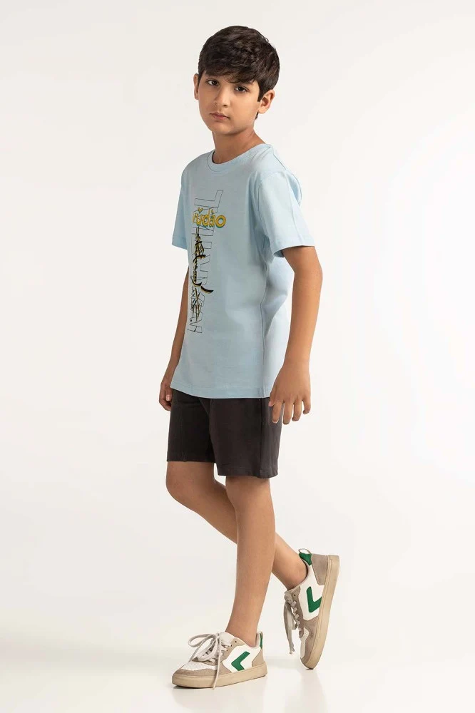 Junior Boy Blue Printed Tee - Image 4