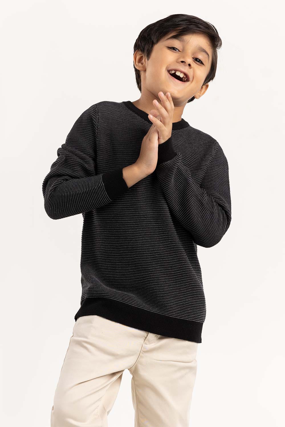 Junior Boy Grey Knit Sweater With A Round Neck - Image 5