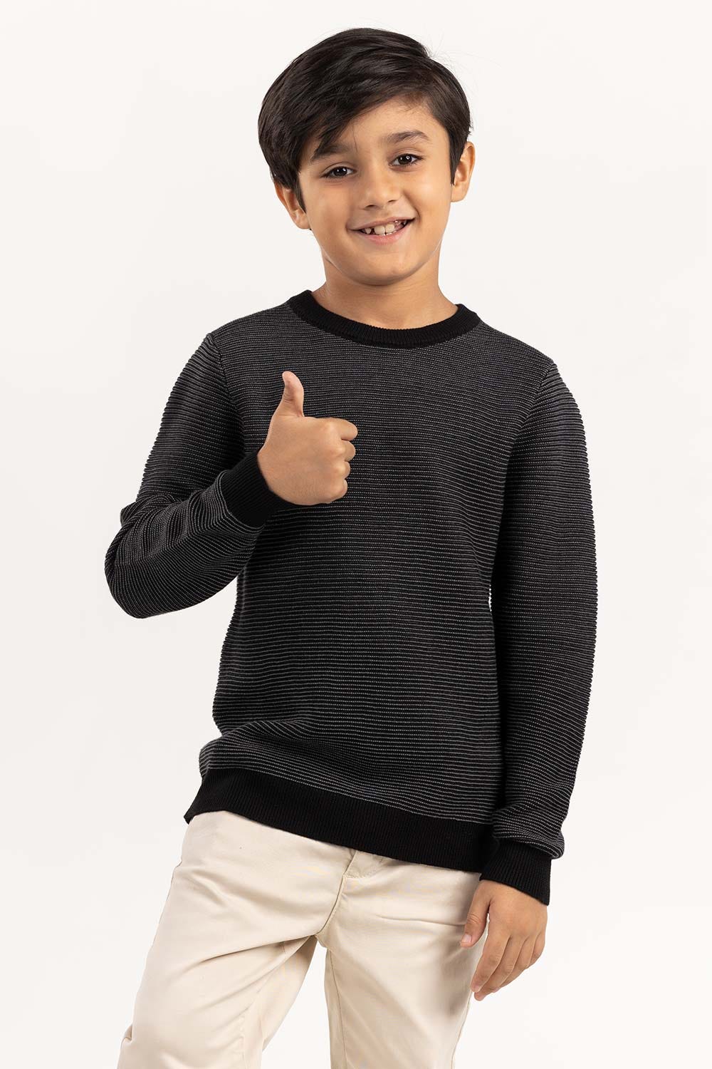 Junior Boy Grey Knit Sweater With A Round Neck - Image 6