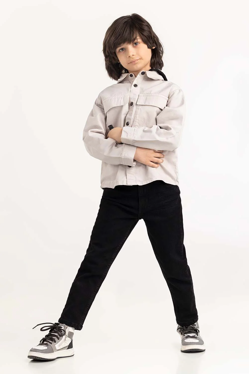 Junior Boy Grey Overshirt With Removable Hood
