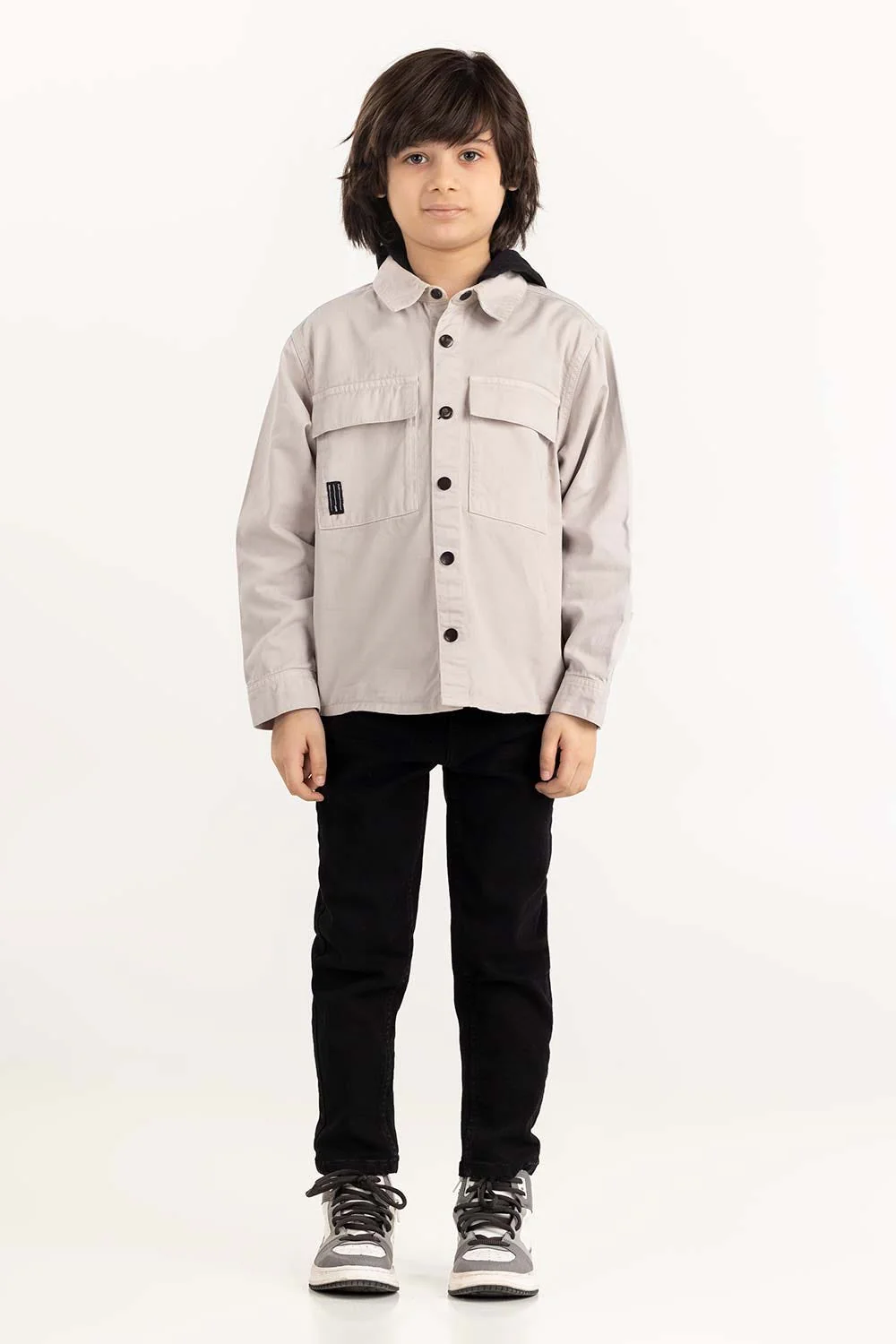Junior Boy Grey Overshirt With Removable Hood - Image 2