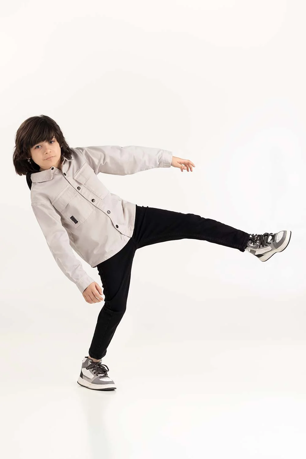 Junior Boy Grey Overshirt With Removable Hood - Image 4