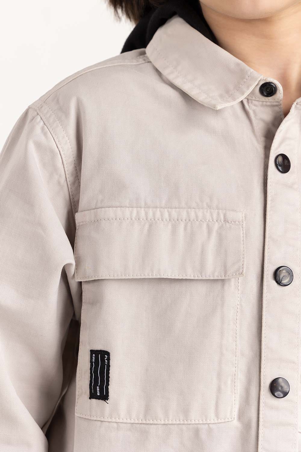 Junior Boy Grey Overshirt With Removable Hood - Image 5