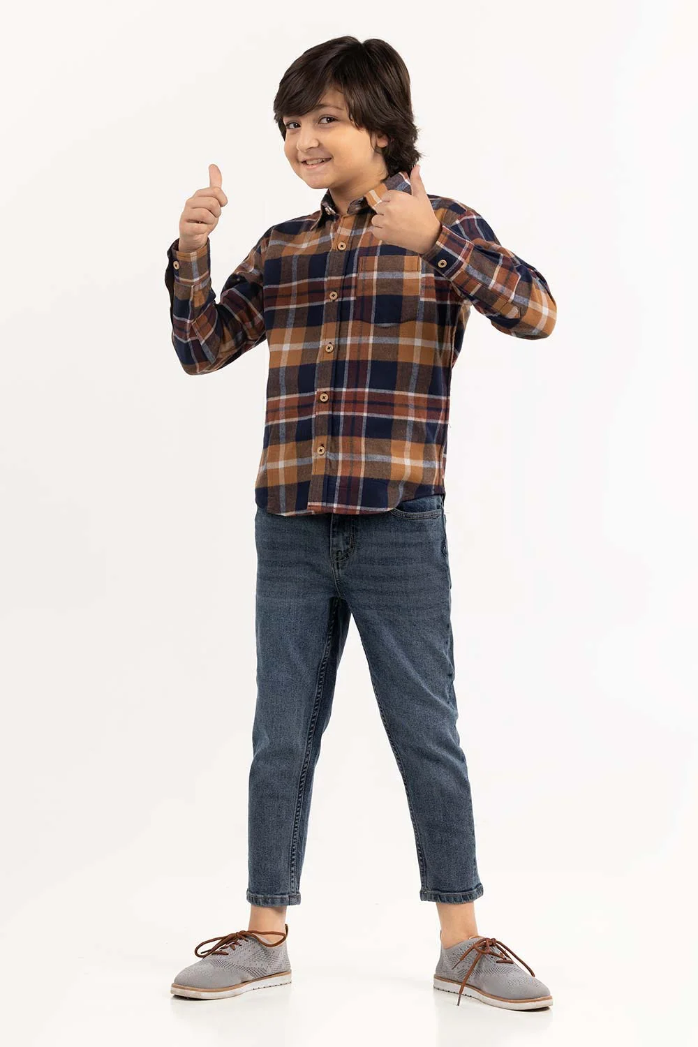 Junior Boy Navy Brown Casual Shirt