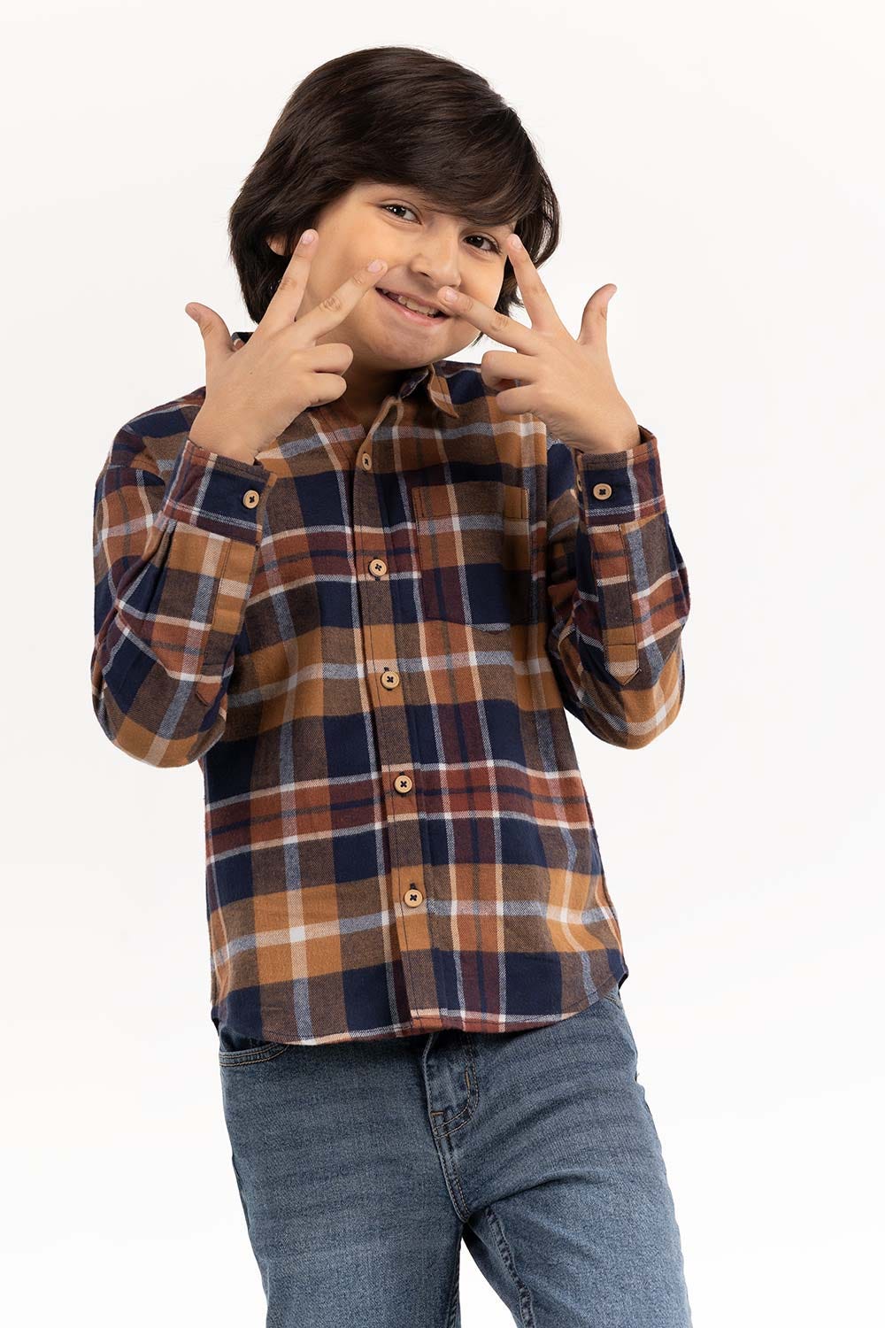 Junior Boy Navy Brown Casual Shirt - Image 2