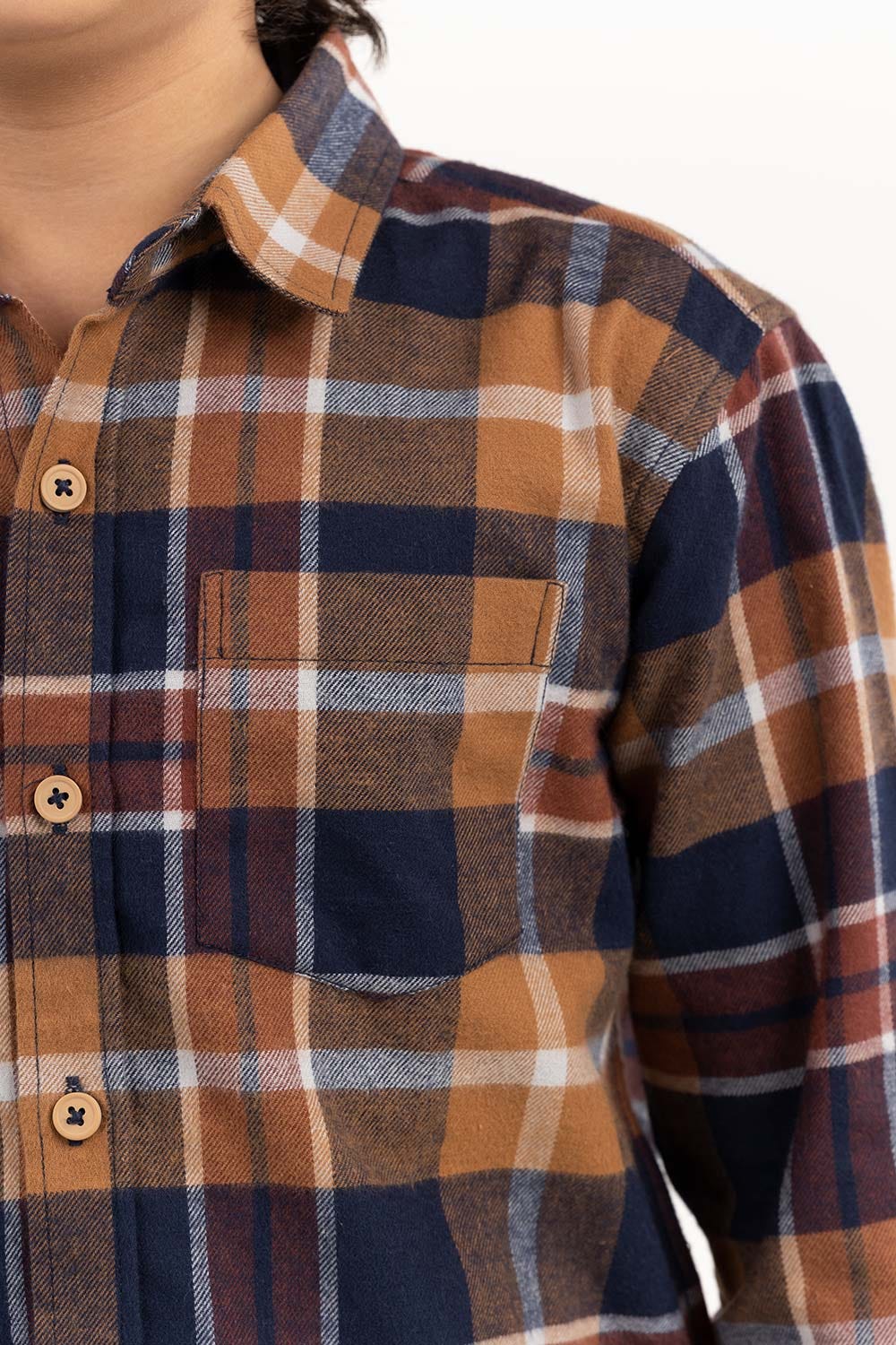 Junior Boy Navy Brown Casual Shirt - Image 3