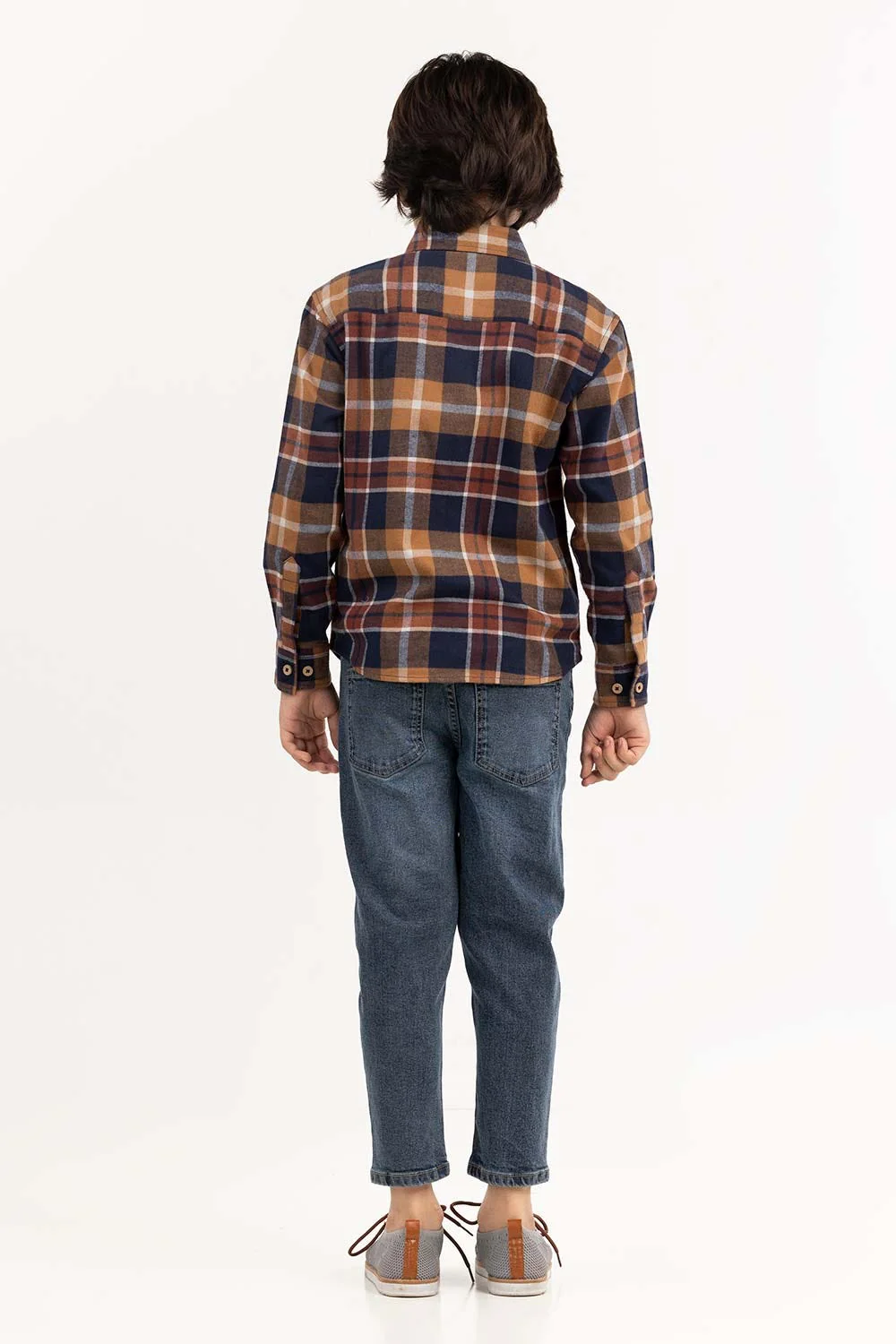 Junior Boy Navy Brown Casual Shirt - Image 4