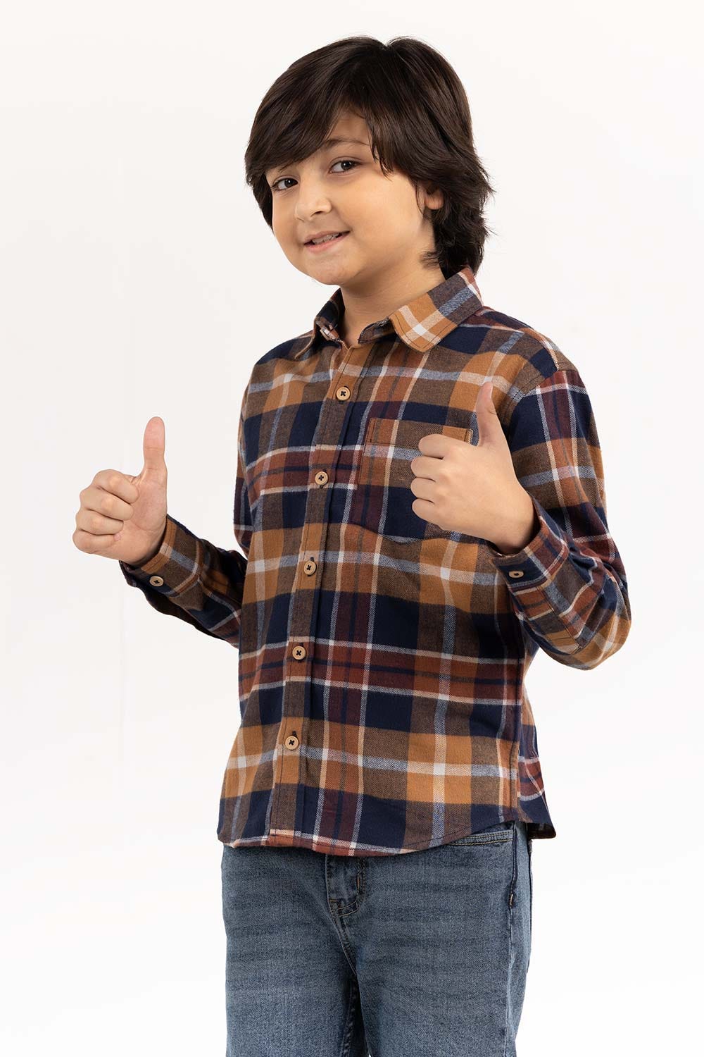 Junior Boy Navy Brown Casual Shirt - Image 5