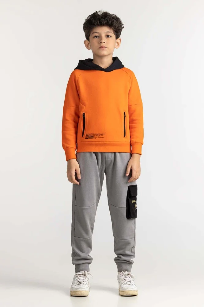 Junior Boy Orange Printed Sweatshirt - Image 3