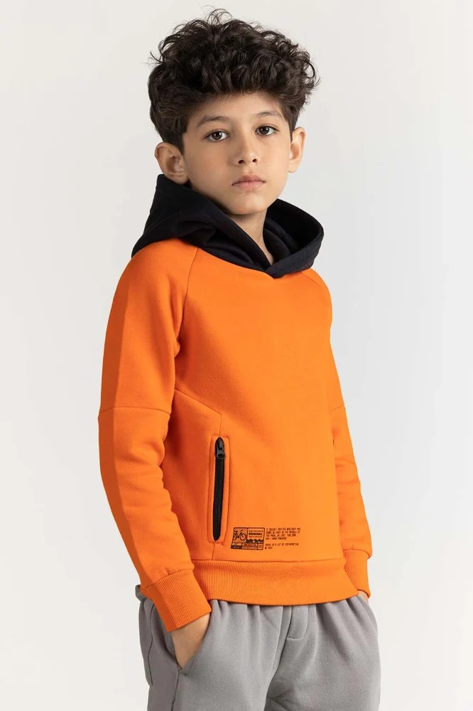 Junior Boy Orange Printed Sweatshirt - Image 5