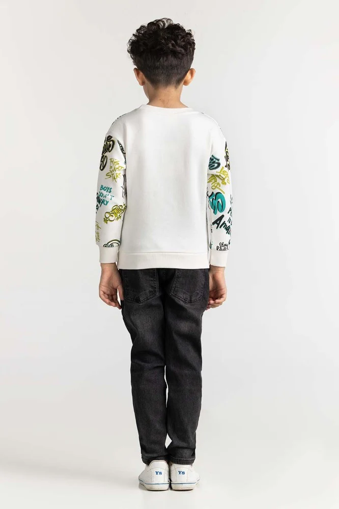 Junior Boy White Printed Sweatshirt - Image 2