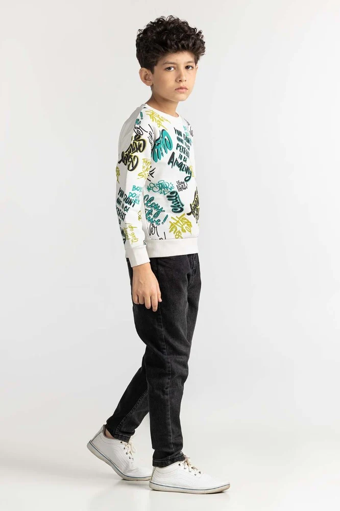 Junior Boy White Printed Sweatshirt - Image 3